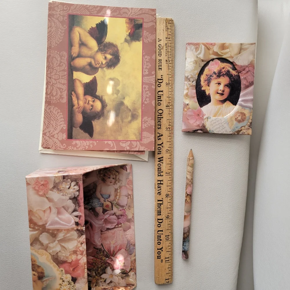 Angel Notecards (2) & Shabby Chic Victorian Look Mini Frame FINAL PRICE